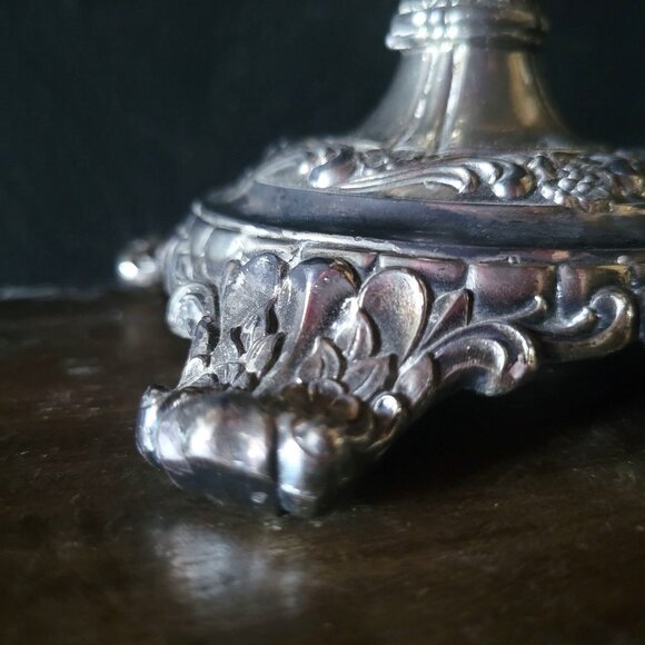 Antique Silverplate Candle Holders Victorian Rose Pattern Ornate Baroque Floral - Picture 6 of 11
